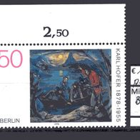 Berlin 1978 100. Geburtstag von Karl Hofer MiNr. 572 postfrisch Eckrand oben links