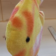 Kleiner flauschig weicher gelb weis roter Skalar Fisch mit Aufhänger Kuscheltier