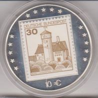 1998 BRD Ein Volk ein Vaterland 10 Euro Probe mit 30 Pf Briefmarke Ludwigstein
