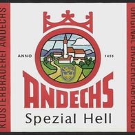 ALT ! Bieretikett "Spezial Hell" Klosterbrauerei Andechs Lkr. Starnberg Oberbayern
