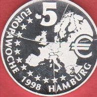 1998 BRD Europawoche Hamburg 5 Euro Probe Silber Polierte Platte