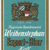 ALT ! Bieretikett "Export-Bier" Bayerische Staatsbrauerei Freising-Weihenstephan
