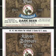 BE Kloster Dark-Beer f. Steinmann Garden City New York USA v. Mönchshof-Bräu Kulmbach