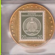 1998 DDR Ein Volk ein Vaterland 2,5 Euro Probe mit 20 Pf Briefmarke DDR