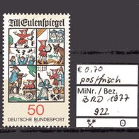 BRD / Bund 1977 Till Eulenspiegel, Schalksnarr MiNr. 922 postfrisch