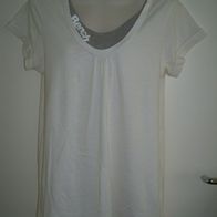 Bench T-Shirt Weiß Grau Gr. M 100% Baumwolle L=67cm Ausgefallener Ausschnitt