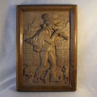 Altes Holz-Relief-Bild - " Rattenfänger von Hameln " , signiert - " AW "