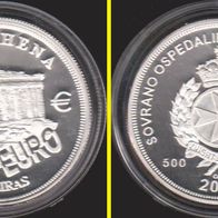 2001 Malta Athena 500 Liras Euro Probe Silber Polierte Platte