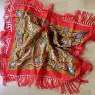Wolltuch mit Fransen rot/ bunt Muster 64 x 69