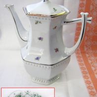 Historismus Kaffeekanne Porzellan weiß Goldrand & Streublümchen * OEPIAG Pirkenhammer