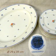 6 schöne alte Teller + ovale Bratenplatte * EPIAG Porzellan Kornblumen um 1920