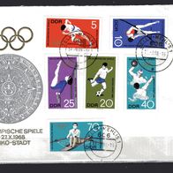 DDR 1968 Olympische Sommerspiele, Mexiko City MiNr. 1404 - 1409 FDC Zella-Mehlis