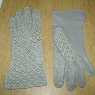 Vintage echt Leder Handschuhe Glattleder grau + Häkeleinsatz wie neu