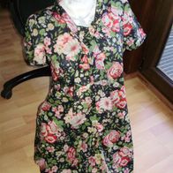 Kleid Vintage Blumen auf schwarzen Grund Schluppe M L passend