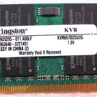 Kingston - 2GB RAM - KVR667D2S5/2G - DDR2 - Non-ECC - CL5 SODIMM - 200-pin - 1.8V