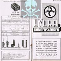 Hydra Kondensatoren. Werbeprospekt 1937, Katalog