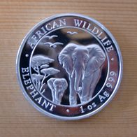 1 oz Silbermünze Somalia Elefant (Elephant) 2015 , in Münzkapsel