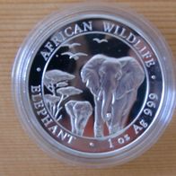 1 oz Silbermünze Somalia Elefant (Elephant) 2015 , in Münzkapsel