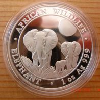 1 oz Silbermünze Somalia Elefant (Elephant) 2014 , in Münzkapsel