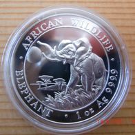 1 oz Silbermünze Somalia Elefant (Elephant) 2016, in Münzkapsel