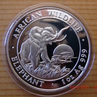 1 oz Silbermünze Somalia Elefant (Elephant) 2010 Motiv von 2009 , in Münzkapsel