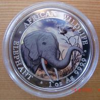 1 oz Silbermünze Somalia Elefant (Elephant) 2018 , coloriert, in Münzkapsel