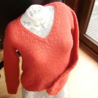 Pullover hummerfarben Perlmuster V-Ausschnitt Perlen S M