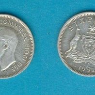 Australien 6 Pence 1951 Silber