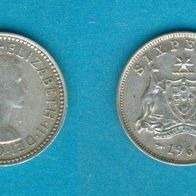 Australien 6 Pence 1960 Silber