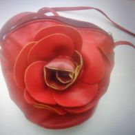 Tasche mit Blüte im Vorderteil Reißverschluß - echt Leder rot