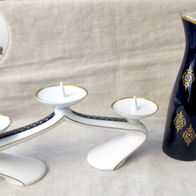 DDR Porzellan Volkstedt Echt Kobalt Leuchter / Kerzenständer & Vase * Vintage