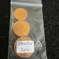 Italien 2002 1 + 2 + 5 Cent-Münzen 2002 - uncirkuliert - bankfrisch -