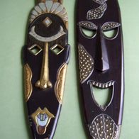2x afrikanische Wandmaske Gesicht Kopf L=78cm Holz Deko Wand Kaktus Schlange