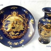 prunkvolles Feinstes Chinesisches Porzellan * Vase Zierteller blau mit Goldenem Motiv