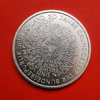 10 DM ark 50 Jahre Deutsches Grundgesetz 1999, Prägestätte D, 925 Silber