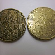 Frankreich 10 Cent 1999 -sehr starke Prägung-Materialüberschuss ??