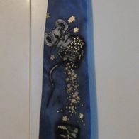 Krawatte, blau mit Maus und Sektflaschen-Motiv (T#)