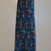 Krawatte, blaugrün mit Clown-Motiven (T#)