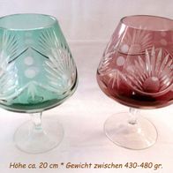 Lausitzer Glas * 2 Cognakschwenker * Bols Überfangglas* Bleikristall 20 cm hoch