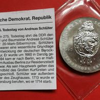 20 DDR Mark Silber Münze Andreas Schlüter von 1990, original verschweißt.