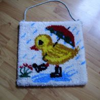 Wandteppich Knüpfbild Küken im Regen 41 x 41 cm