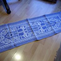 Läufer blau weiß gewebt 37 x 127 cm alt