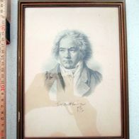 Bild * schöne alte Zeichnung oder Druck von Beethoven verglast 19x25 cm