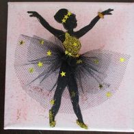 3 D Ballerina schwarz - gold - auf Keilrahmen Unikat 15 x 15