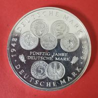 10 DM ark 50 Jahre Deutsche Mark 1998, Prägestätte F, 925 Silber