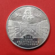10 DM ark 300 Jahre Franckesche Stiftungen von 1998, Prägestätte A, 925 Silber