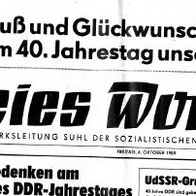Zeitung Freies Wort 40 Jahre DDR 6.10.89