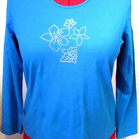 Edles Shirt / Pullover Gr. 40 Eugen Klein - azurblau - Blumenmotiv - Neu mit Etikett