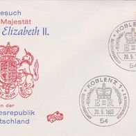 Ersttagsbrief FDC Besuch Königin Elizabeth II. in Koblenz (20.5.65)