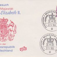 Ersttagsbrief FDC Besuch Königin Elizabeth II. in München (21.5.65)